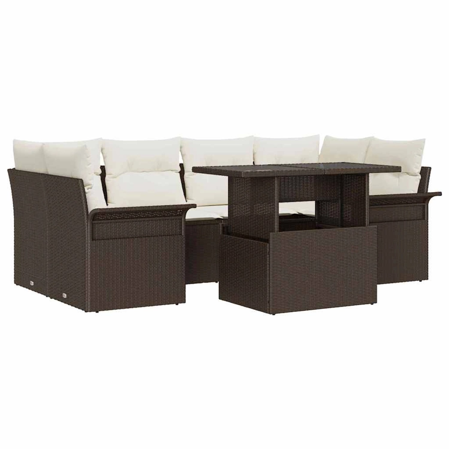 vidaXL Garten-Sofa-Set mit Kissen 7-Tlg Braun Poly Rattan 3348214 günstig online kaufen