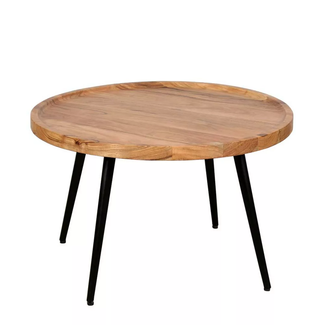 Sofa Tisch mit Holzplatte in Akaziefarben Schwarz günstig online kaufen