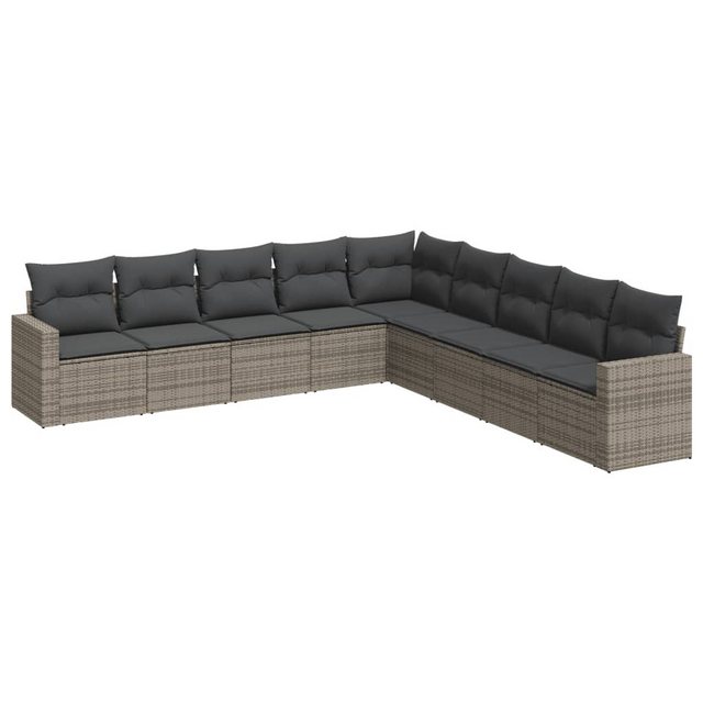 vidaXL Sofaelement 9-tlg. Garten-Sofagarnitur mit Kissen Grau Poly Rattan ( günstig online kaufen