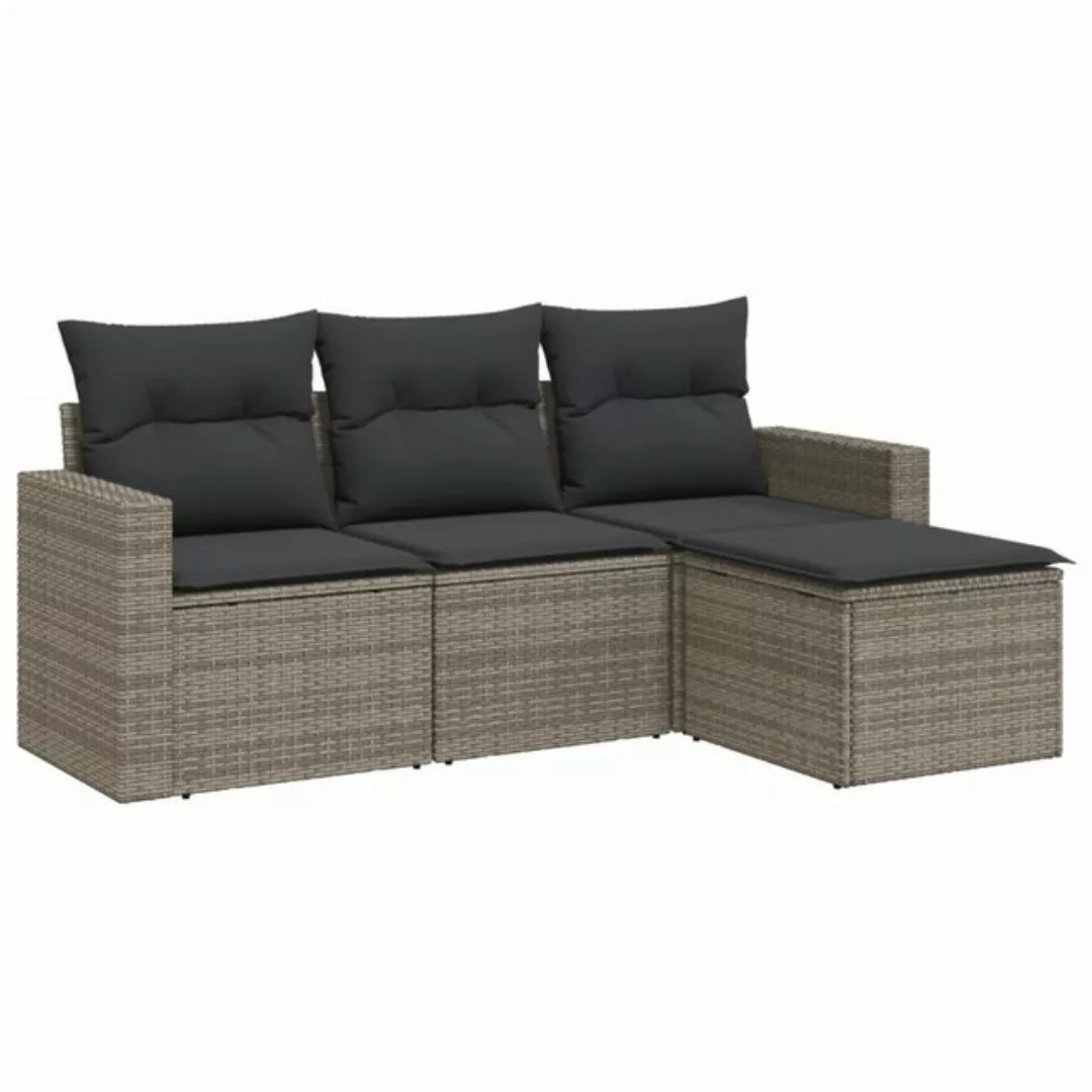 vidaXL Sofaelement 4-tlg. Garten-Sofagarnitur mit Kissen Grau Poly Rattan ( günstig online kaufen