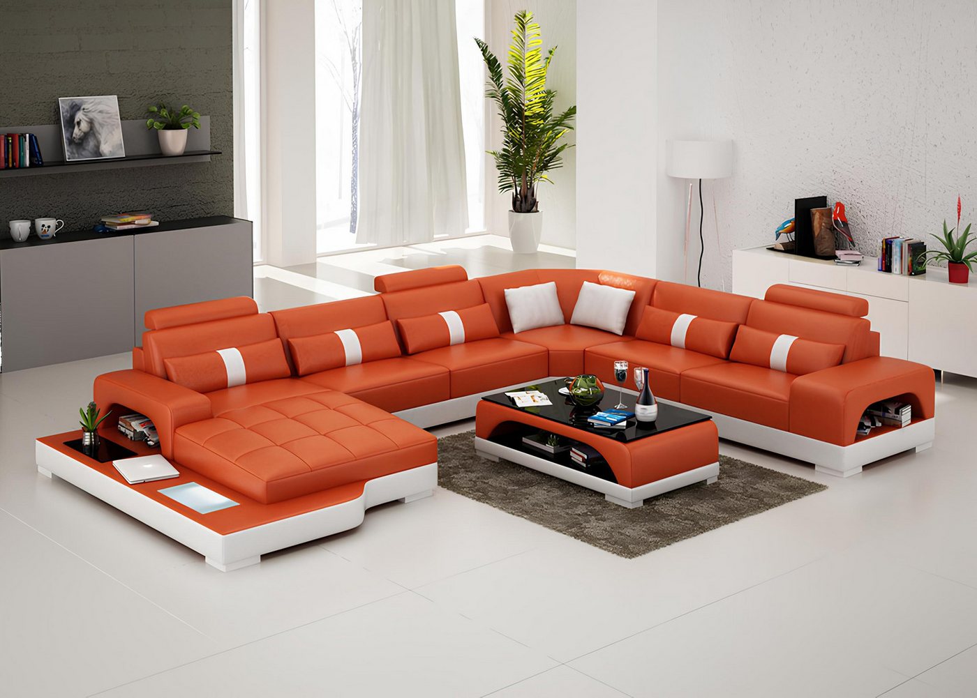 Xlmoebel Ecksofa Ledersofa mit USB-Anschluss - Eckcouch Wohnlandschaft in m günstig online kaufen