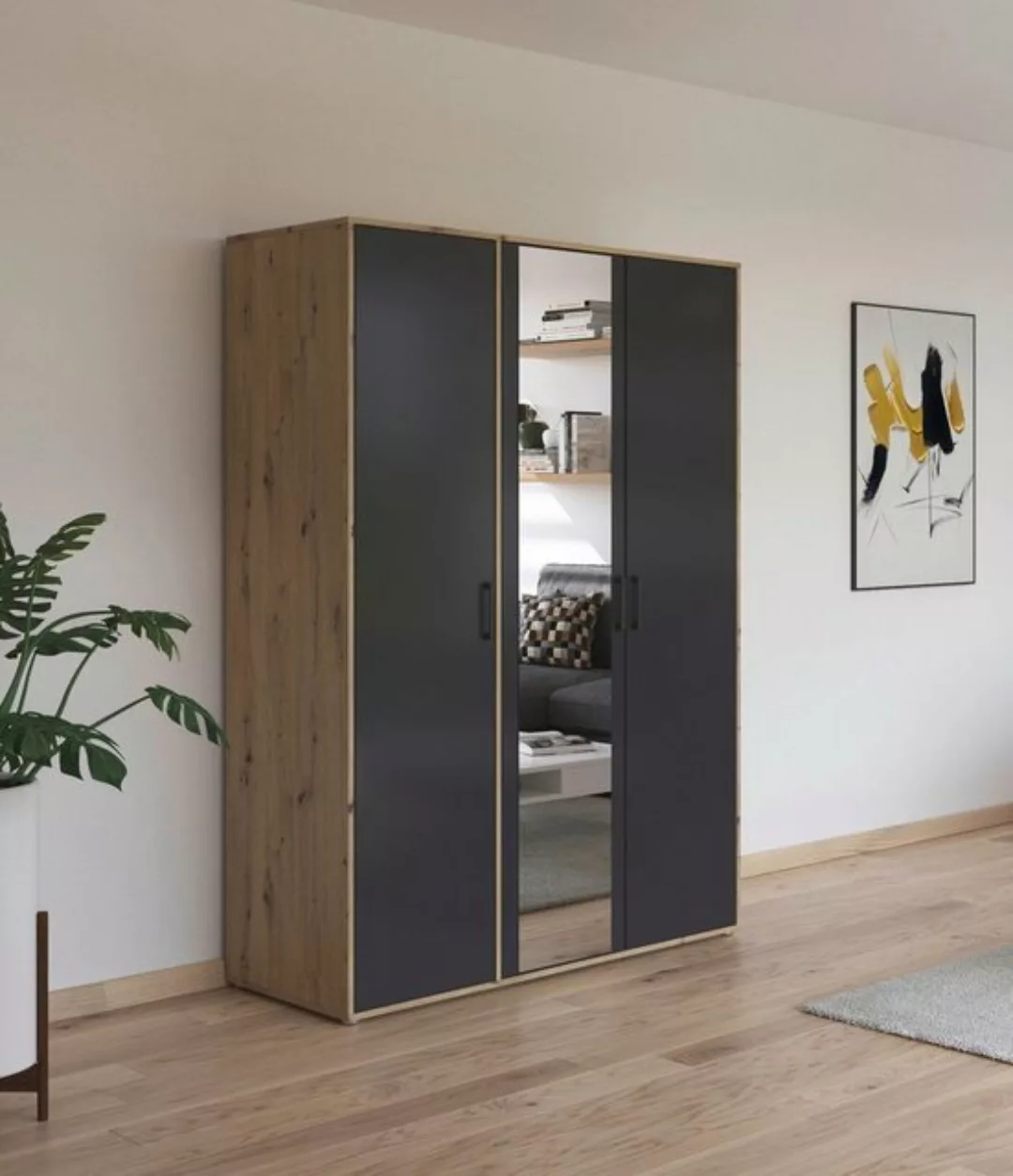 rauch Drehtürenschrank Voyager mit modernen Griffen in Graumetallic und Spi günstig online kaufen