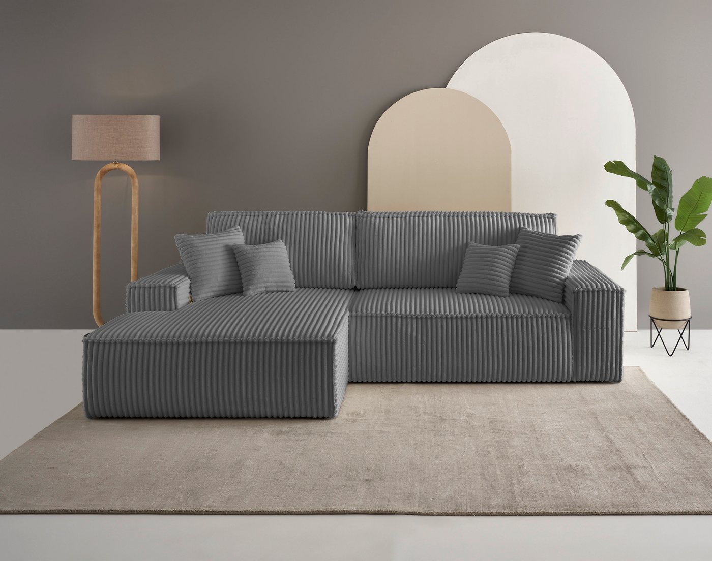 andas Ecksofa Finnley Schlafsofa 267 cm in Bouclé, Struktur fein u. Cord, L günstig online kaufen