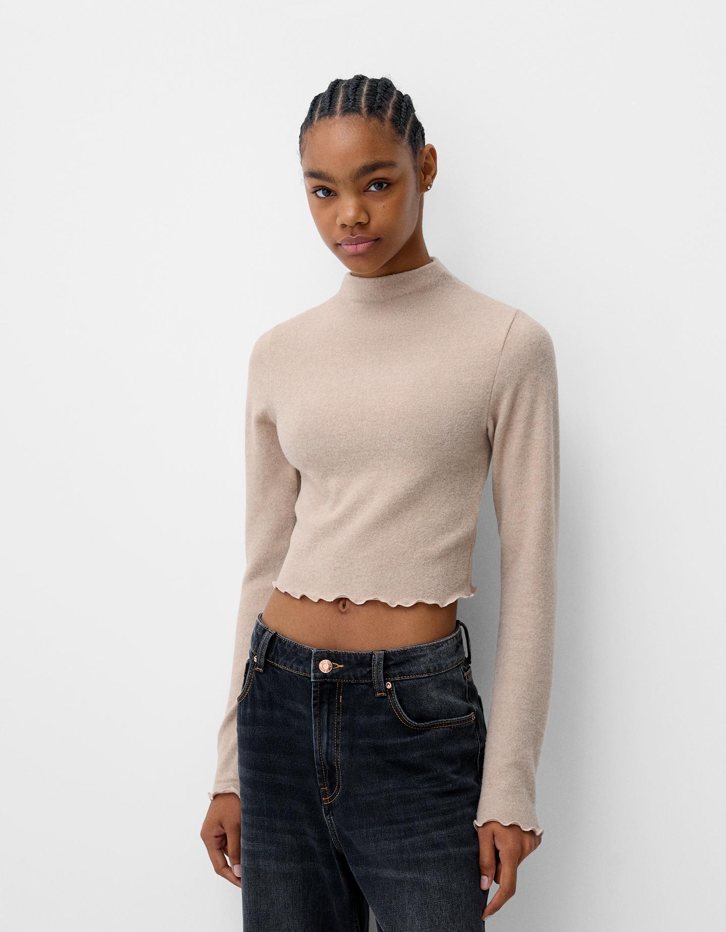 Bershka Pullover Mit Hohem Kragen Damen L Sandfarbe günstig online kaufen