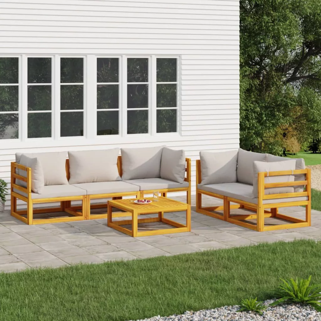 Vidaxl 6-tlg. Garten-lounge-set Mit Hellgrauen Kissen Massivholz günstig online kaufen