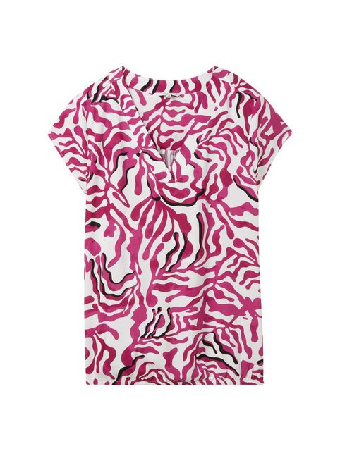 TOM TAILOR Blusenshirt shortsleeve V-neck blouse, black cut palmtree design günstig online kaufen