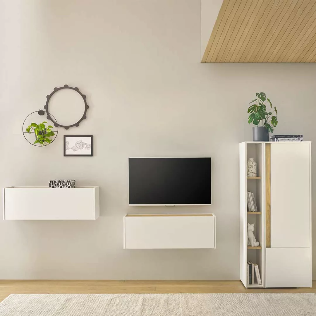 Schrankwand Wohnzimmer weiss in modernem Design 158 cm hoch (vierteilig) günstig online kaufen