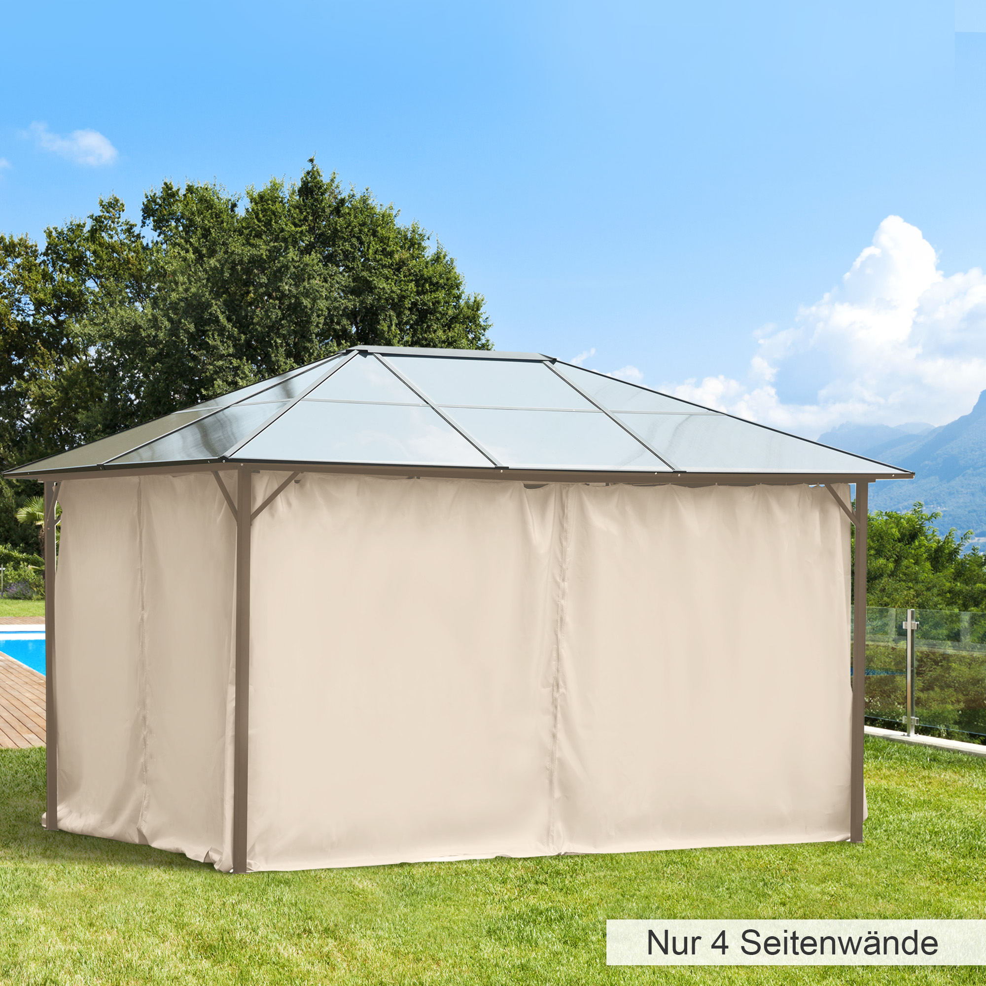 Outsunny Pavillon 3x4 m mit 4 Seitenteilen, Partyzelt aus Polyester in Beig günstig online kaufen