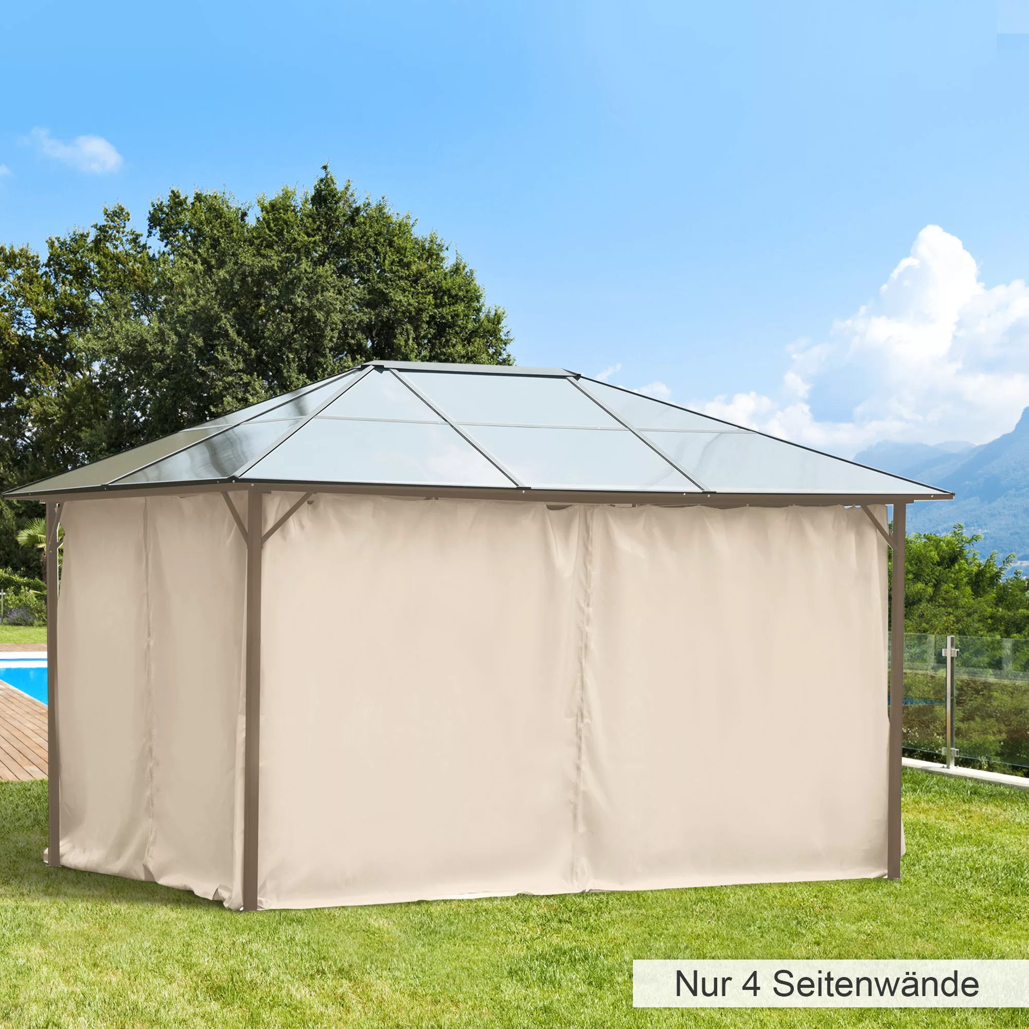 Outsunny Pavillon 3x4 m mit 4 Seitenteilen, Partyzelt aus Polyester in Beig günstig online kaufen