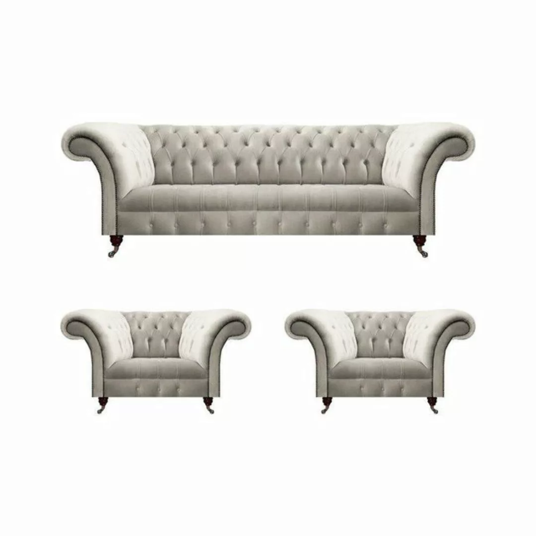 JVmoebel Chesterfield-Sofa Komplett Chesterfield 2x Sessel Wohnzimmer Sofa günstig online kaufen