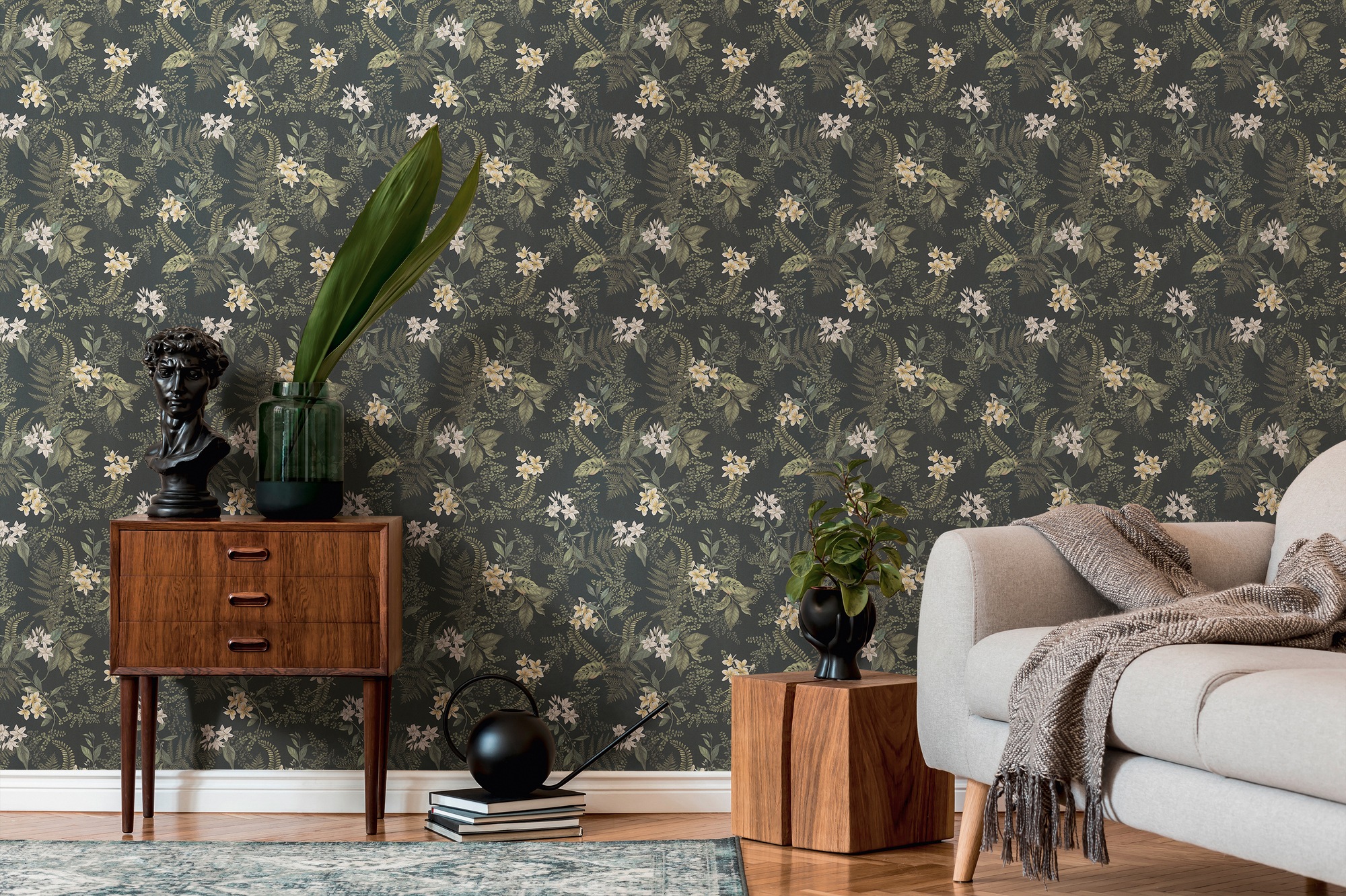 Bricoflor Vintage Blumentapete Im Landhausstil Grüne Tapete Mit Blumen Flor günstig online kaufen