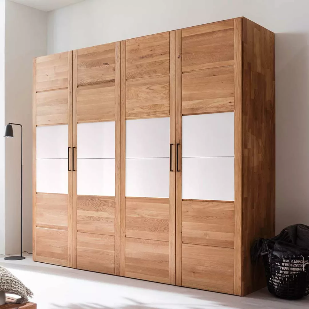 Holzkleiderschrank massiv aus Wildeiche und Glas 4 Drehtüren günstig online kaufen