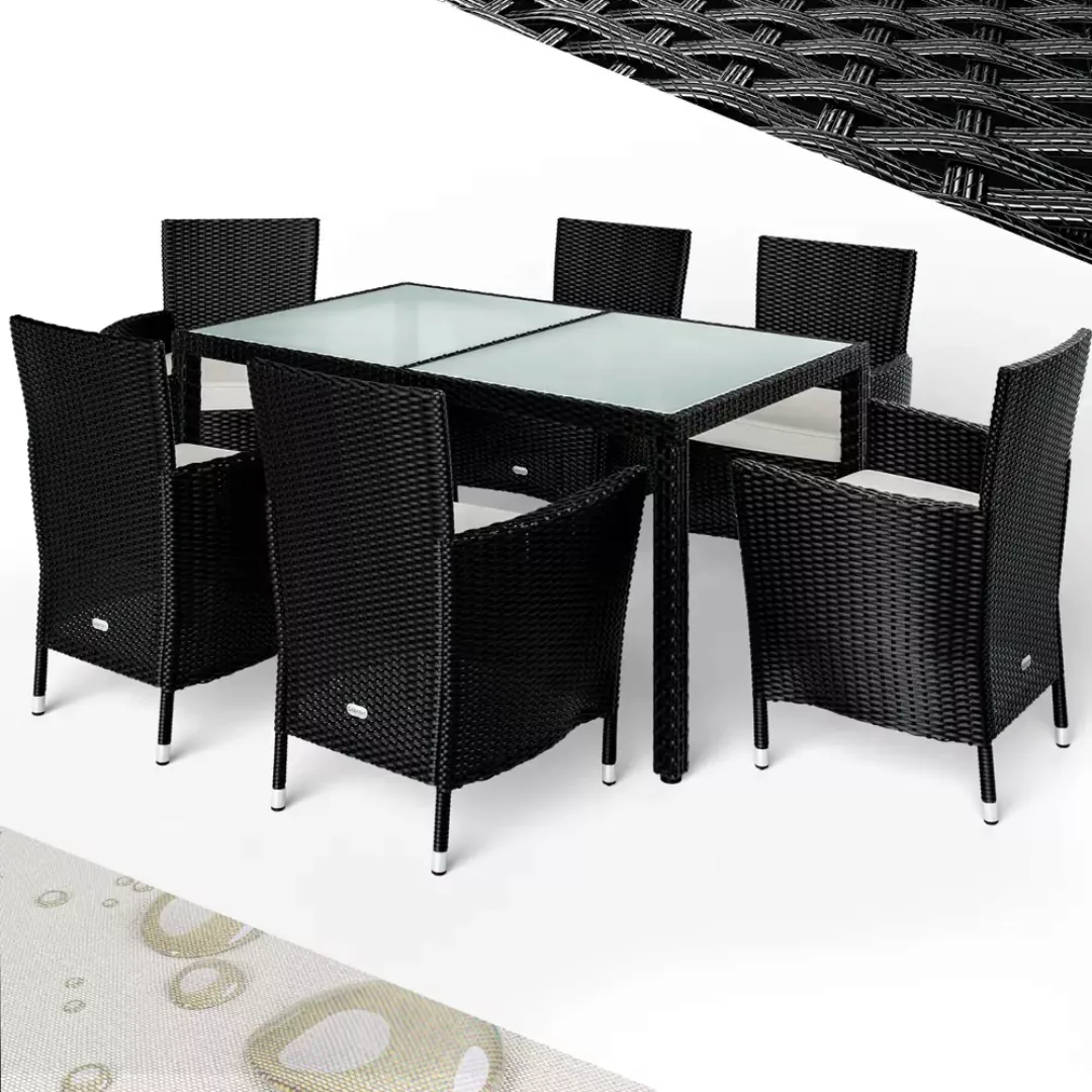 Polyrattan Sitzgarnitur Bali 7-tlg Schwarz/Creme günstig online kaufen