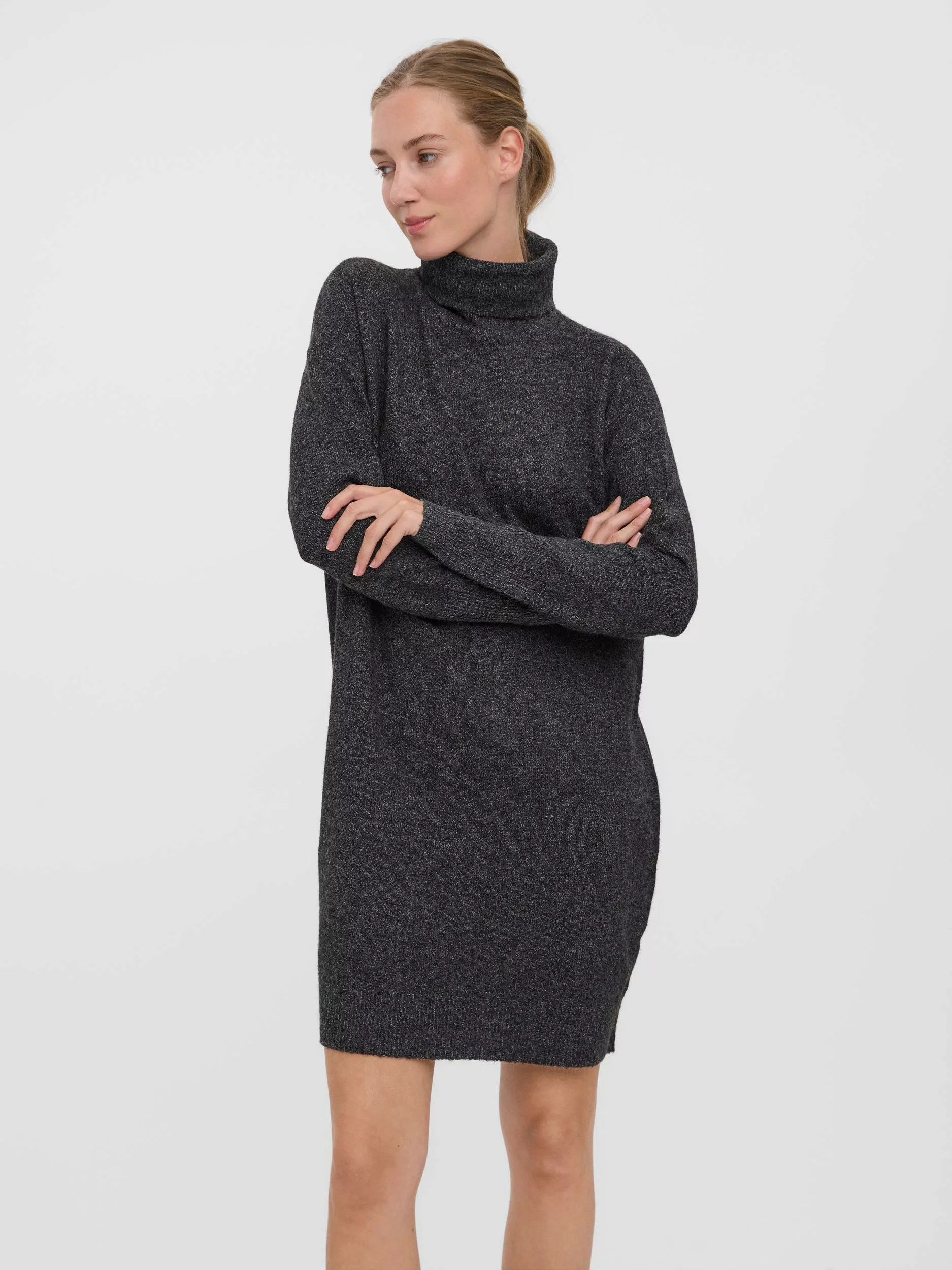 Vero Moda – Pulloverkleid mit Rollkragen in Schwarz meliert günstig online kaufen