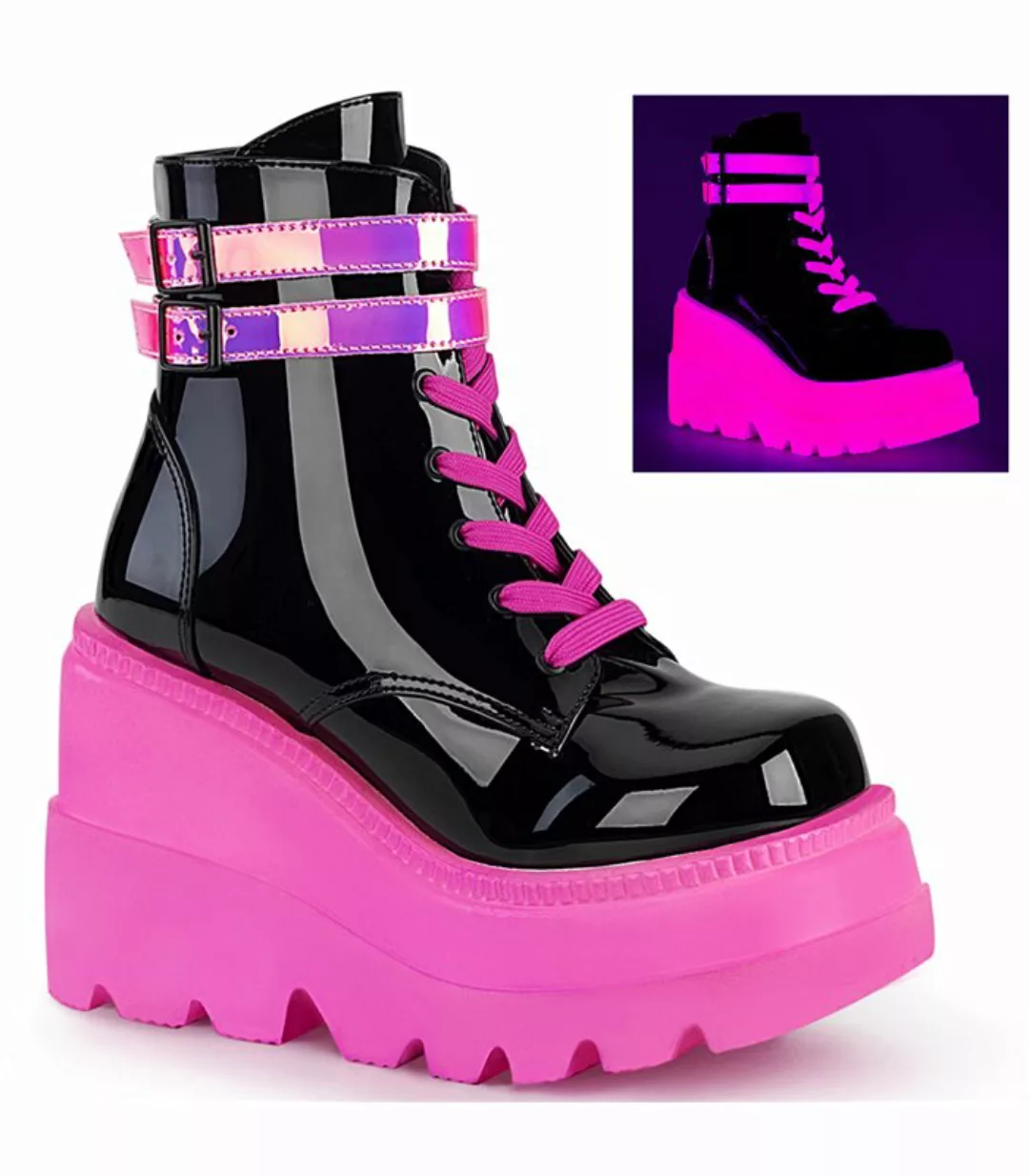 Plateau Ankle Boots SHAKER-52 - Schwarz/Neon-Pink (Schuhgröße: EUR 39) günstig online kaufen