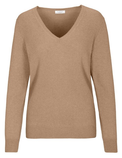 Clarina Strickpullover V-Pullover, 1/1 Arm, uni, 206 CAMEL MEL. günstig online kaufen