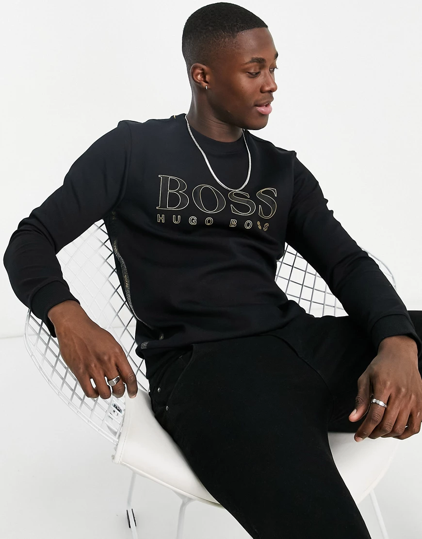 BOSS – Athleisure Salbo – Schmal geschnittenes Sweatshirt-Schwarz günstig online kaufen