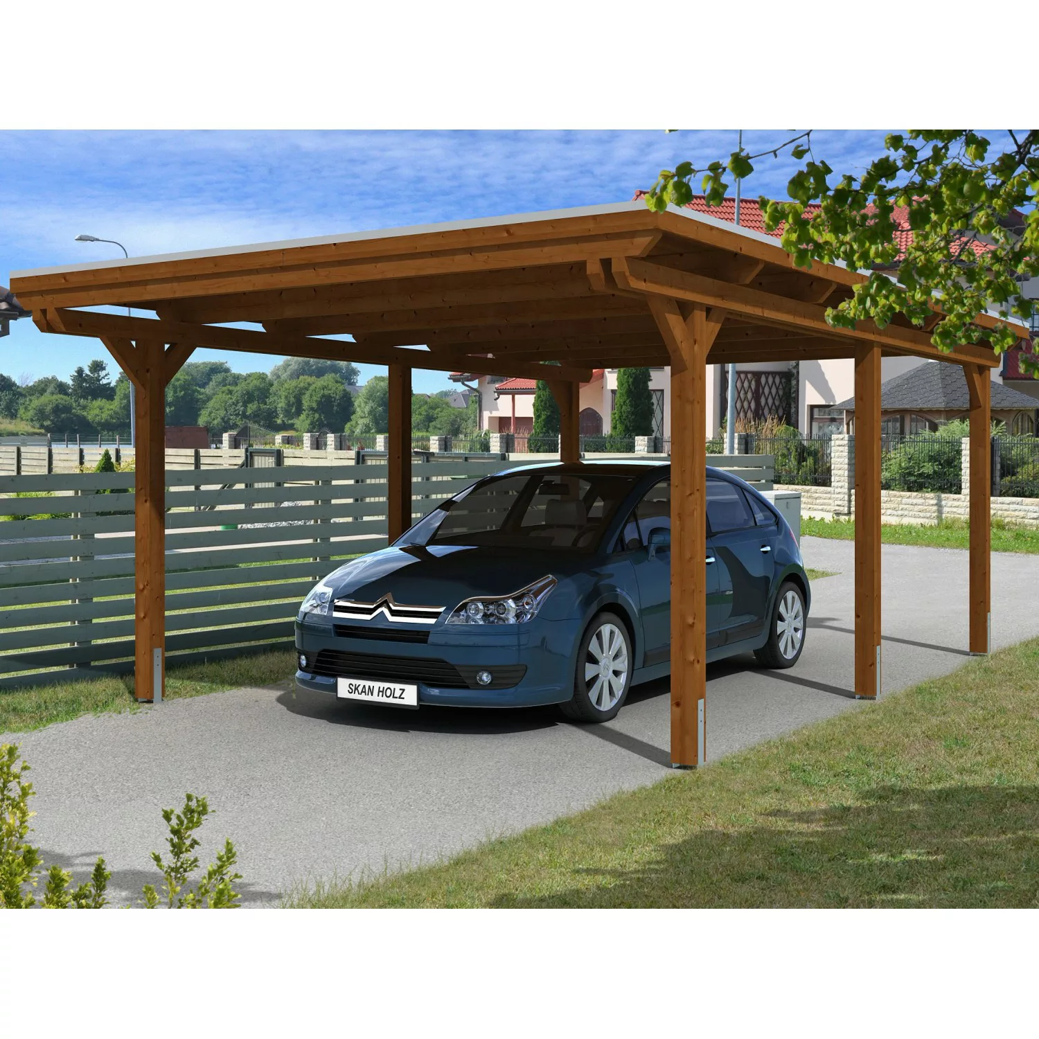 Skan Holz Einzelcarport Leimholz Nussbaum 404 cm x 604 cm günstig online kaufen