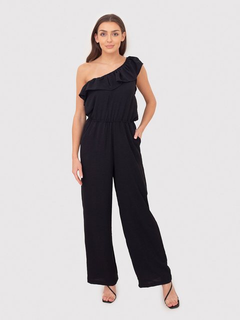 AX Paris Jumpsuit Schwarzer One-Shoulder-Jumpsuit mit Rüschen günstig online kaufen