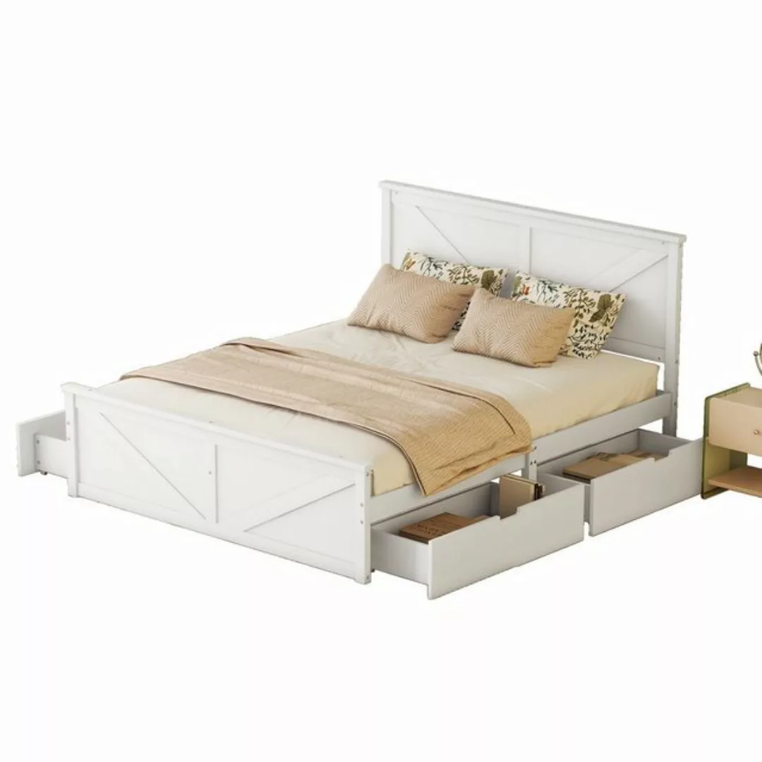 Fangqi Holzbett 160x200cm Einfaches Holzpritschenbett mit vier Schubladen, günstig online kaufen