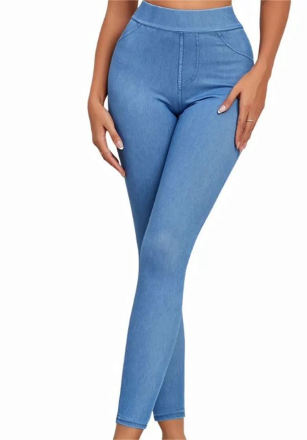 Mayou Yogahose Damen High Waist Jeans-Look Sportleggings, Figurbetonte Elas günstig online kaufen