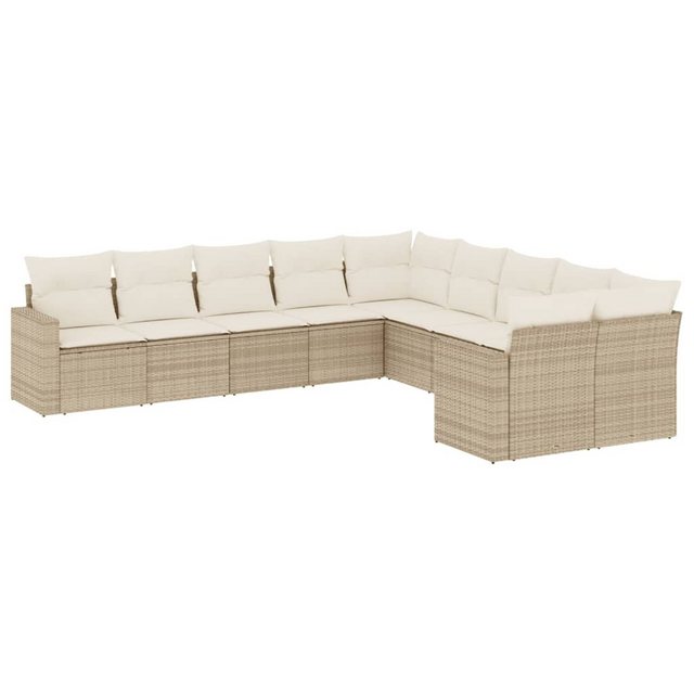 vidaXL Sofaelement 10-tlg. Garten-Sofagarnitur mit Kissen Beige Poly Rattan günstig online kaufen