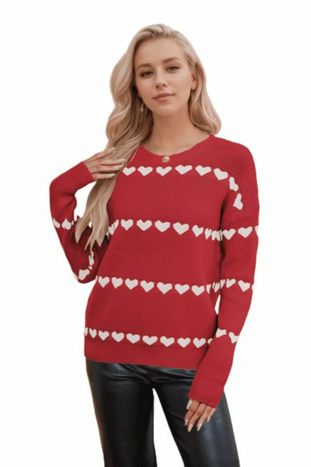 Nebelmeer Strickpullover Herzdruck Pulllover Damenmode Strickpullover Große günstig online kaufen