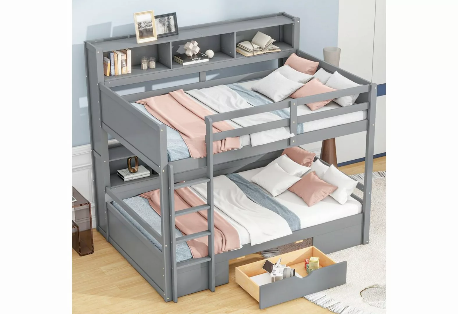 Ulife Etagenbett Kinderbett mit Schubladen und Staufächern, Einzelbett 90x2 günstig online kaufen