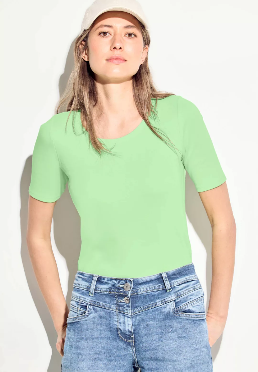 Cecil T-Shirt Cecil T-Shirt einfarbig in Aubergine Red (1-tlg) Nicht Vorhan günstig online kaufen