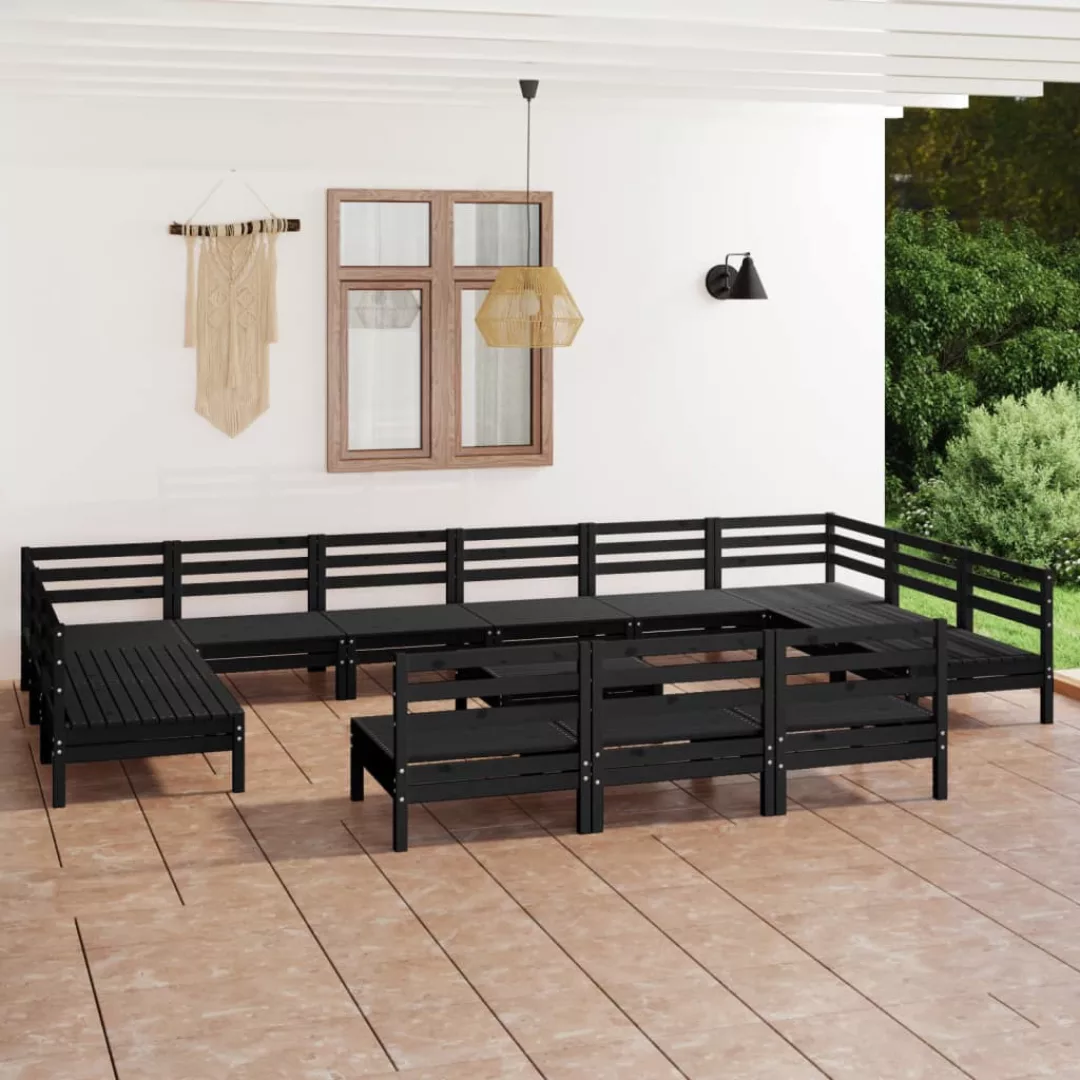 14-tlg. Garten-lounge-set Schwarz Massivholz Kiefer günstig online kaufen