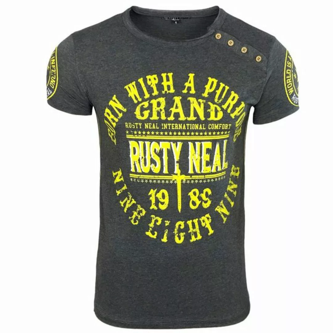 Rusty Neal T-Shirt mit seitlicher Knopfleiste günstig online kaufen