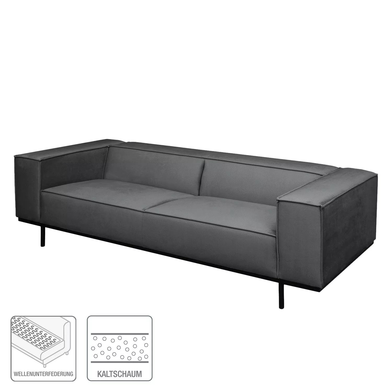home24 ars manufacti Sofa Kups I 3-Sitzer Anthrazit Samt 230x70x95 cm günstig online kaufen