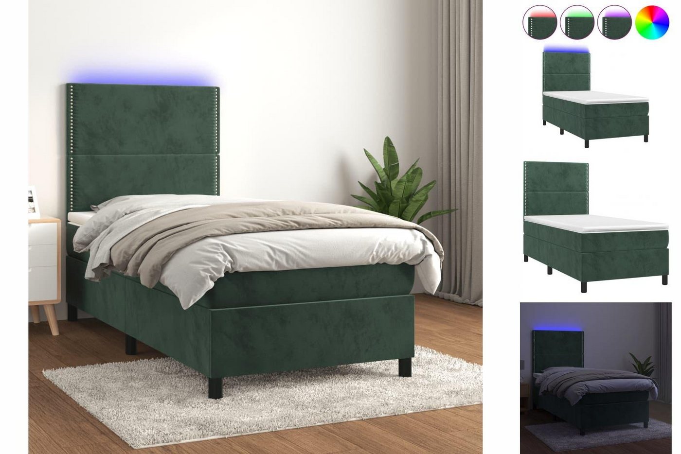 vidaXL Boxspringbett Boxspringbett mit Matratze LED Dunkelgrün 90x190 cm Sa günstig online kaufen