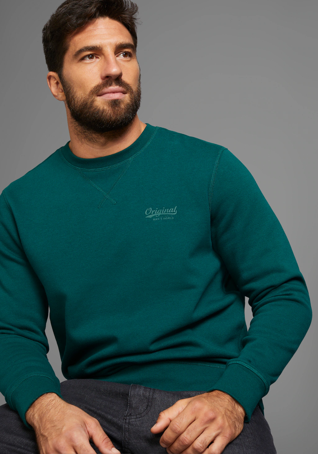 Mans World Sweatshirt, Langarm, Basic-Stil, unifarben, Rundhalsausschnitt günstig online kaufen