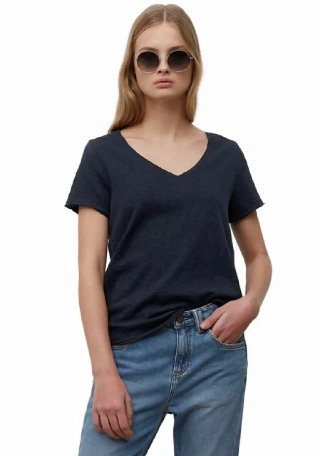 Marc O'Polo DENIM T-Shirt mit abgerundetem V-Neck günstig online kaufen