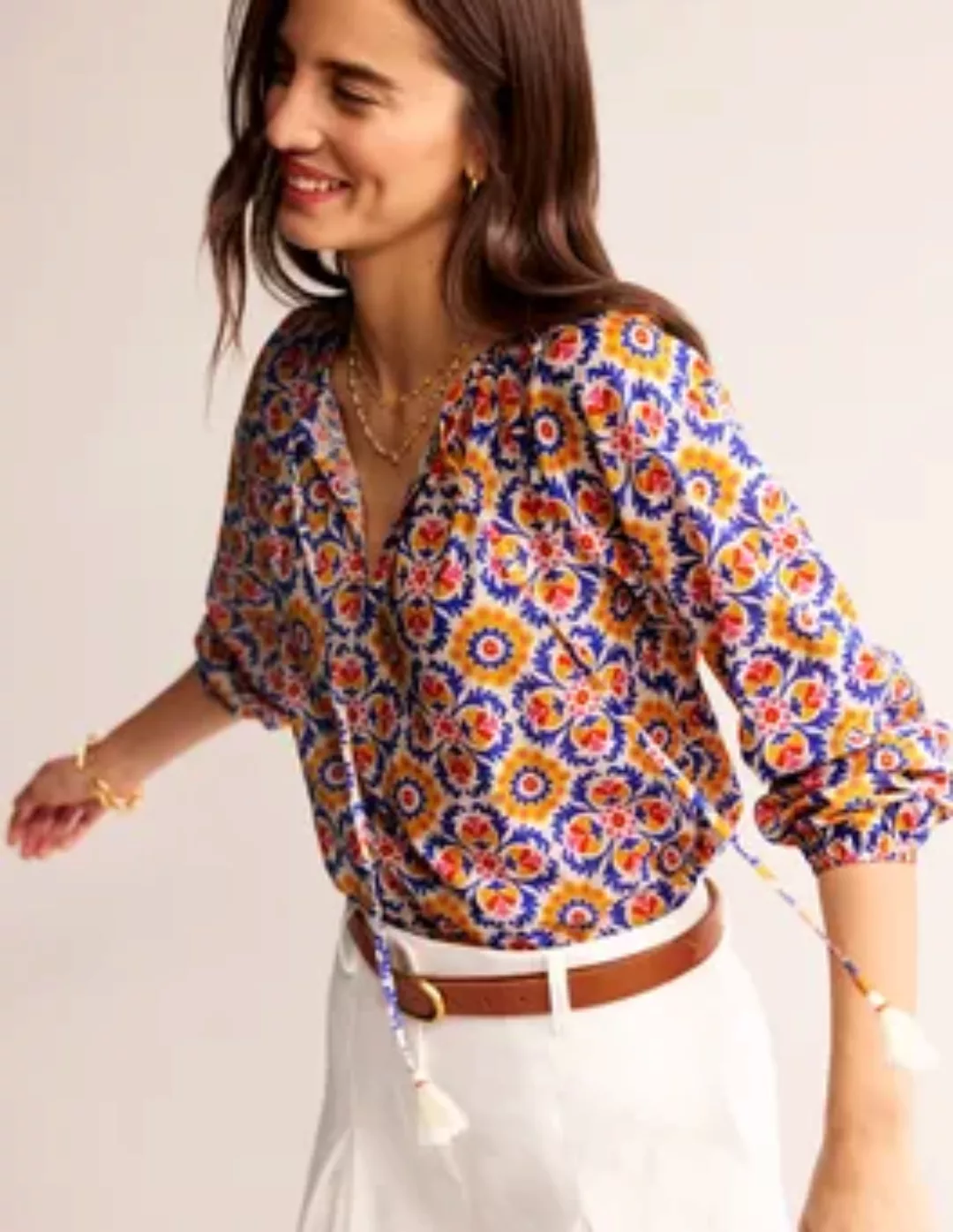 Serena Bluse aus Baumwolle Damen Boden, Künstlerisches Gold, Mosaik Blüte günstig online kaufen