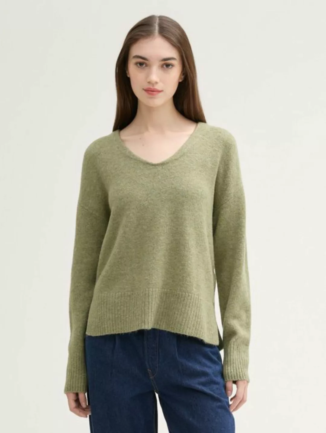 TOM TAILOR Denim Strickpullover Relaxed Strickpullover mit V-Ausschnitt günstig online kaufen