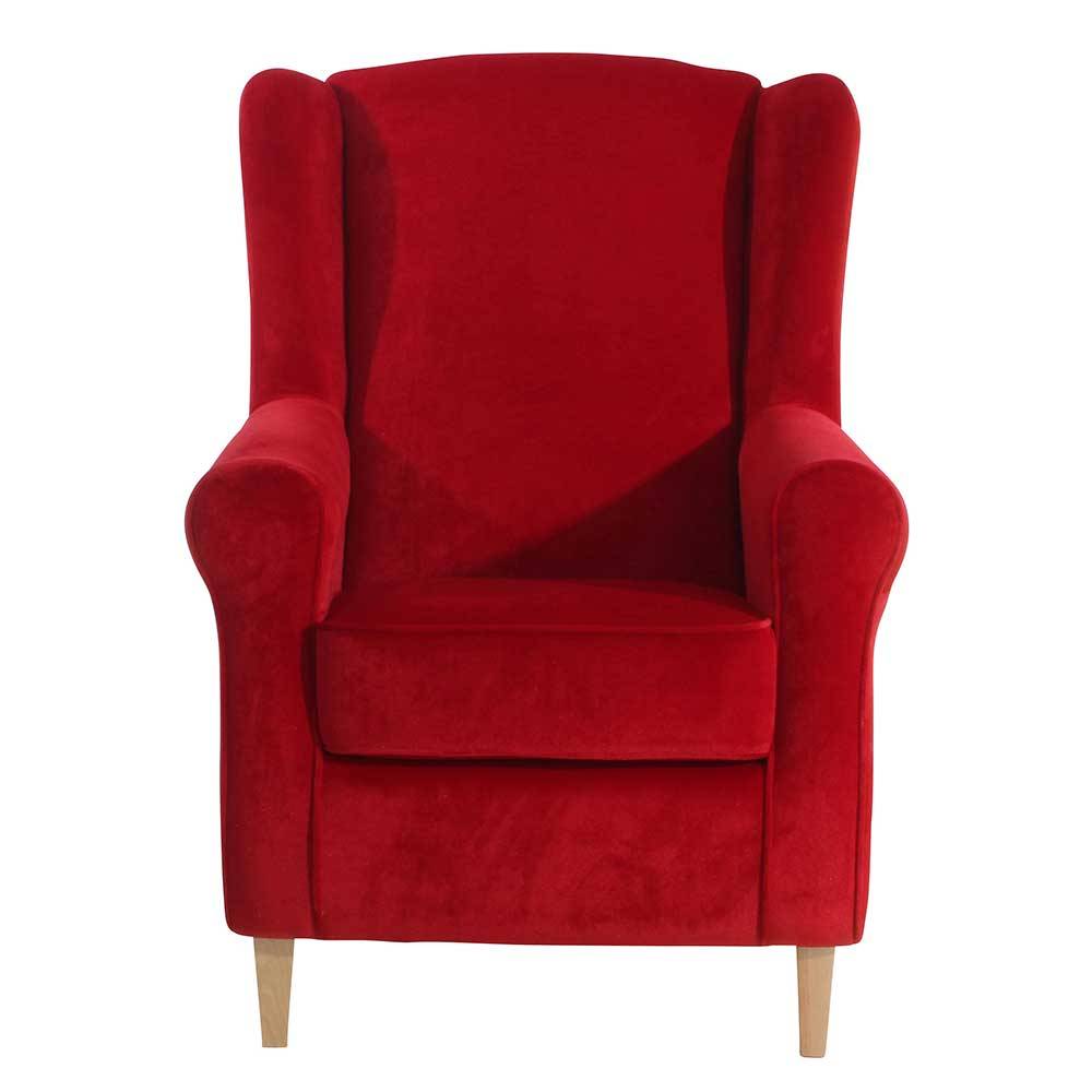 Wohnzimmer Sessel Rot aus Samtvelours Buche Massivholz günstig online kaufen