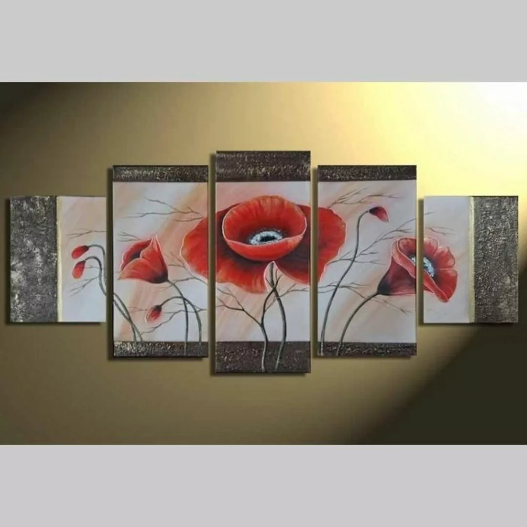 5 Leinwandbilder MOHN (6) 150 x 70cm Handgemalt günstig online kaufen