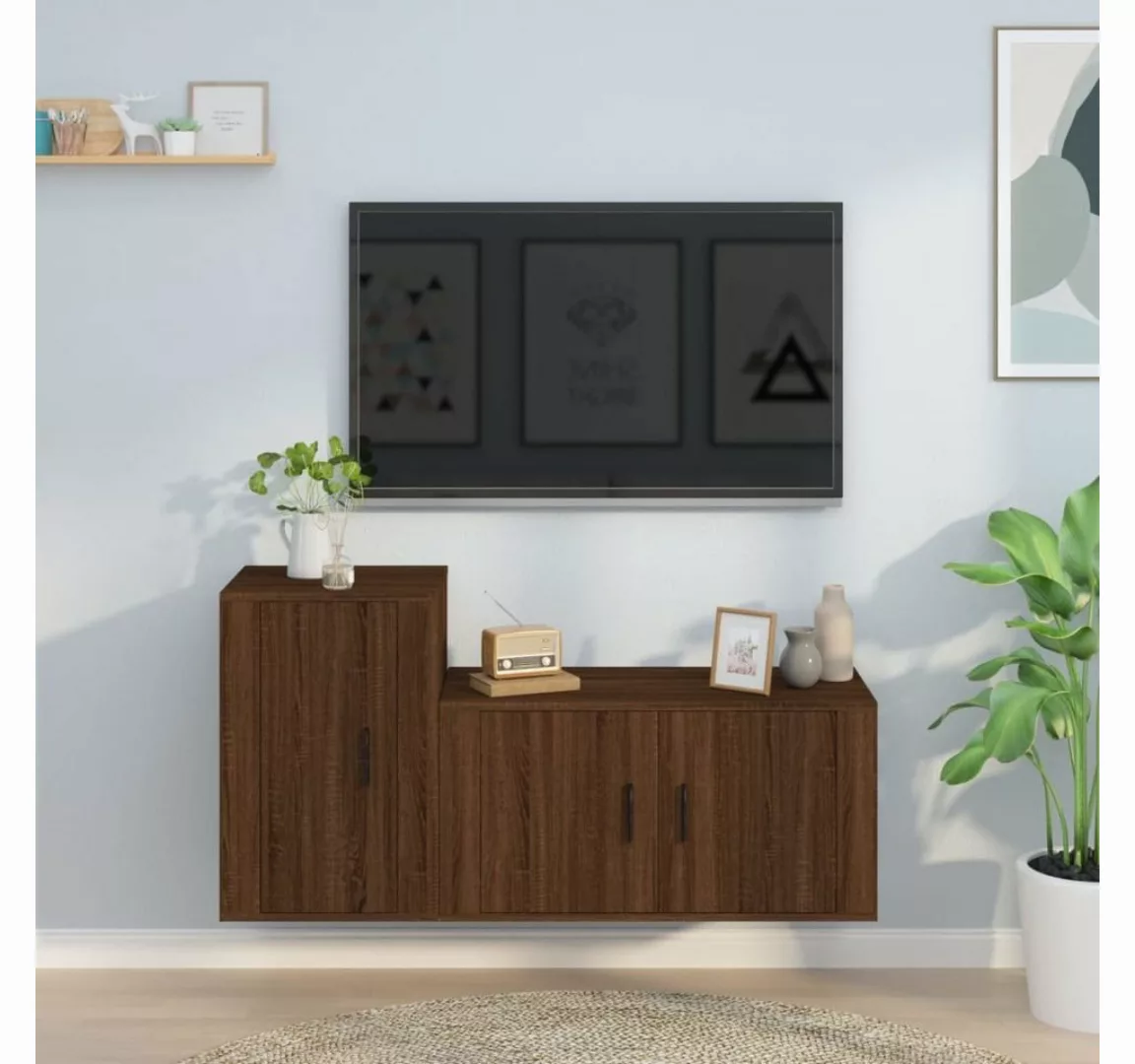 furnicato TV-Schrank 2-tlg. TV-Schrank-Set Braun Eichen-Optik Holzwerkstoff günstig online kaufen