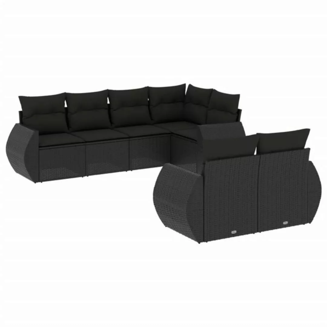 vidaXL Loungesofa 7-tlg. Garten-Sofagarnitur mit Kissen Schwarz Poly Rattan günstig online kaufen