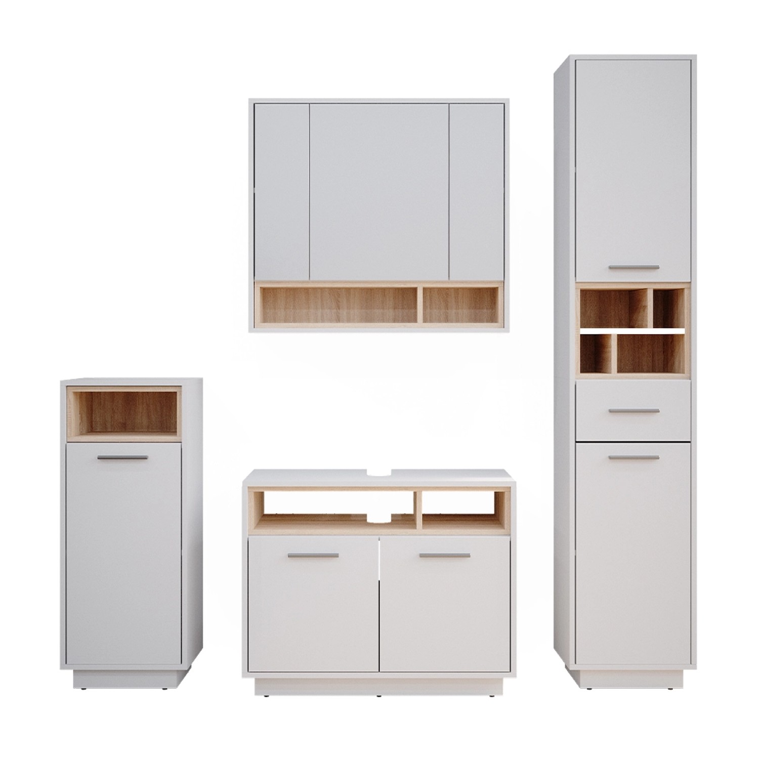 Vicco Badmöbel-Set Beatrice, Weiß/Sonoma, 4 Teile, günstig online kaufen
