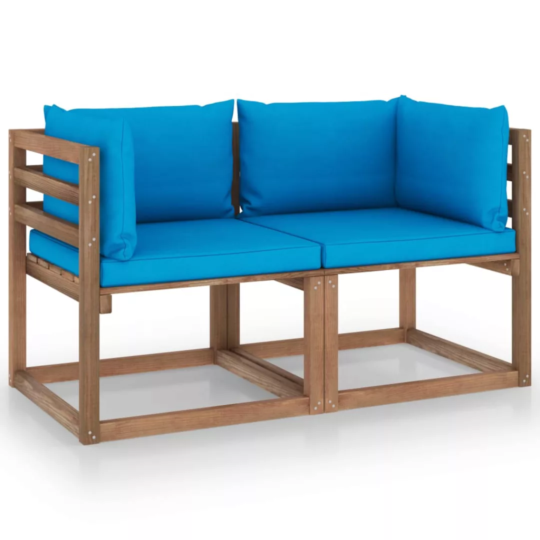 Garten-palettensofa 2-sitzer Mit Kissen Hellblau Kiefernholz günstig online kaufen