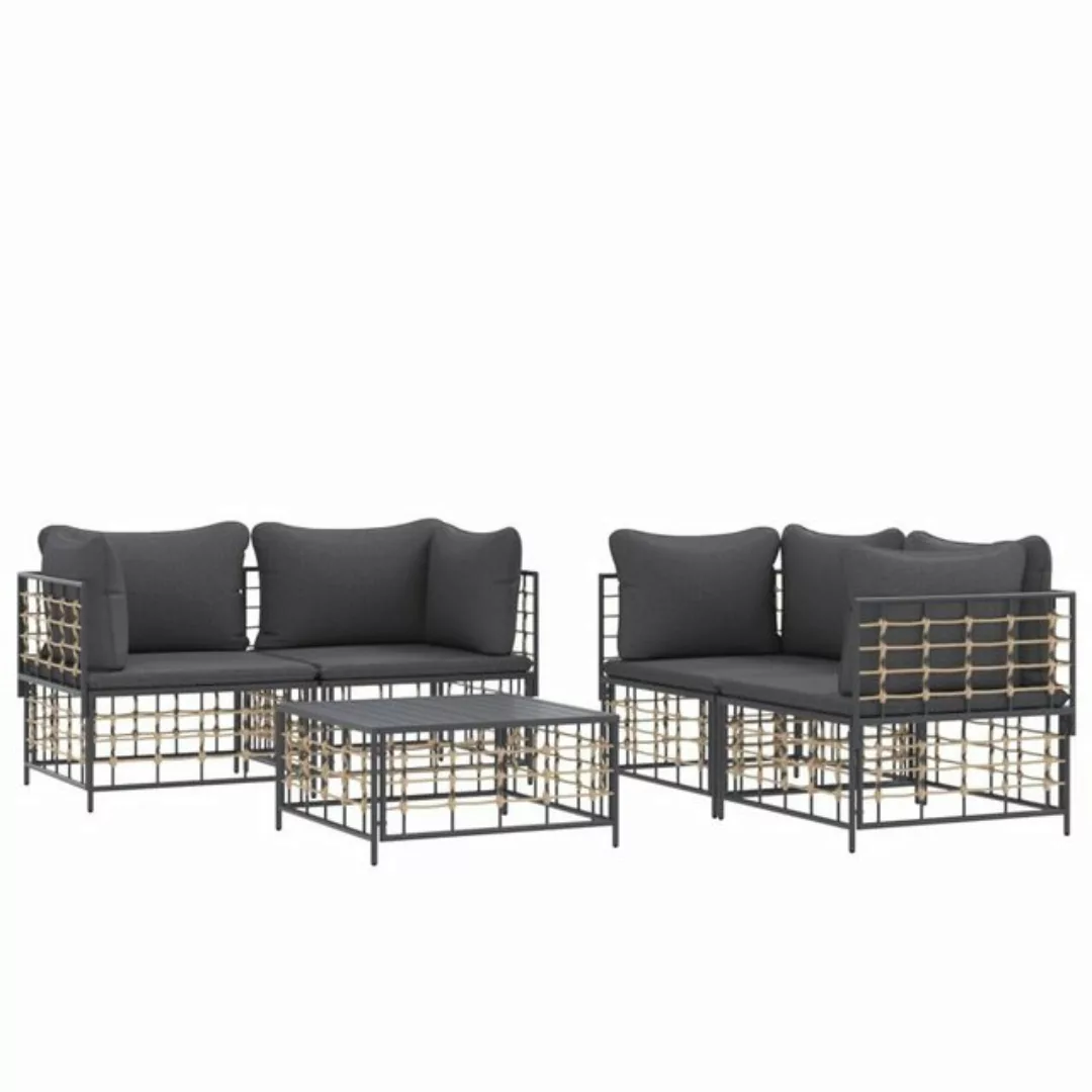 Vidaxl 5-tlg. Garten-lounge-set Mit Kissen Anthrazit Poly Rattan günstig online kaufen