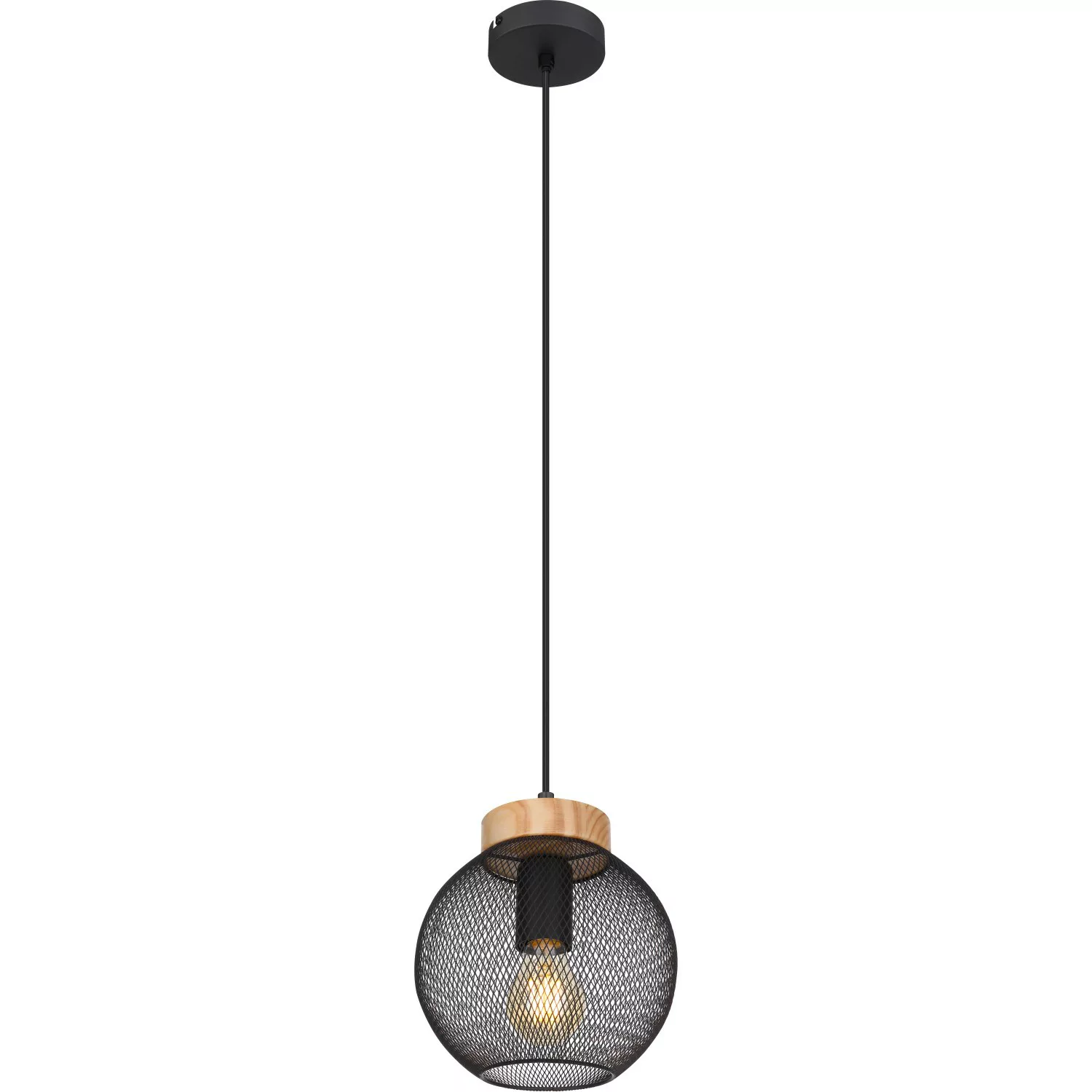 GLOBO Pendelleuchte Pablo 15663H schwarz natur Metall Holz H/D: ca. 120x20 günstig online kaufen