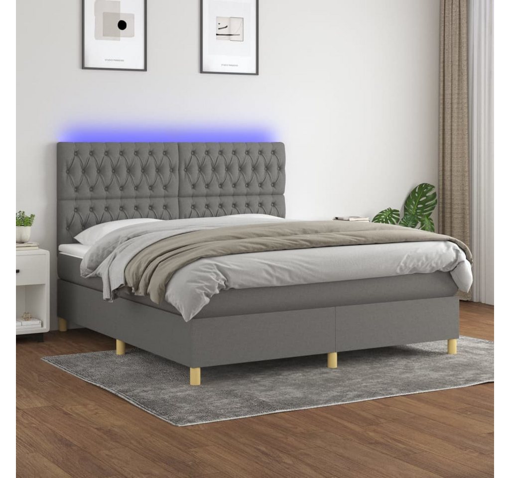 vidaXL Boxspringbett Boxspringbett mit Matratze LED Dunkelgrau 180x200 cm S günstig online kaufen