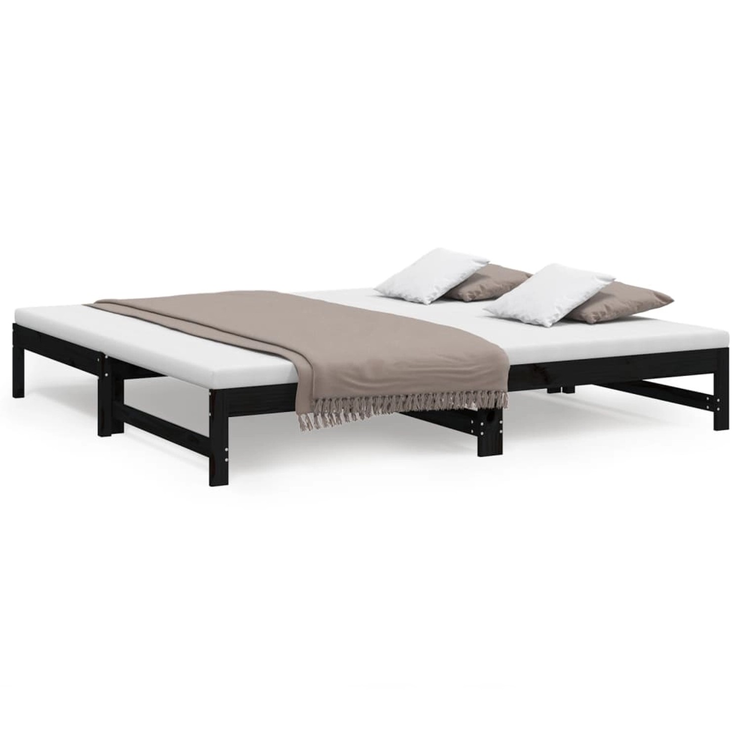 vidaXL Gästebett Gästebett Tagesbett Ausziehbar Schwarz 2x100x200 cm Massiv günstig online kaufen