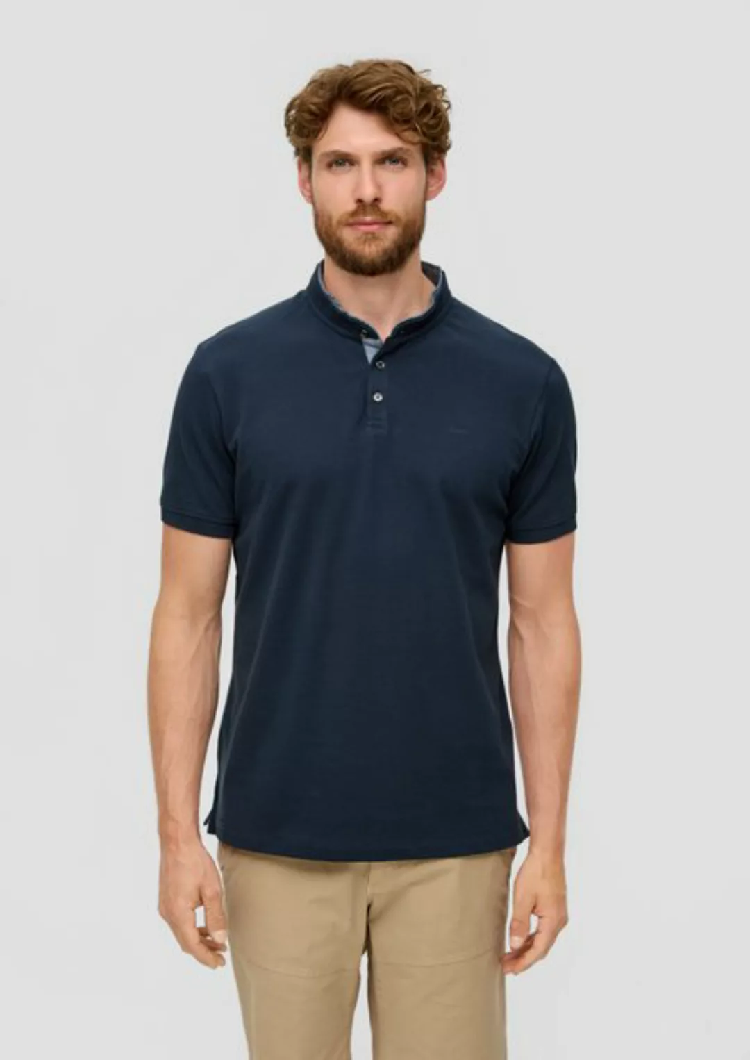 s.Oliver Kurzarmshirt Baumwoll-Poloshirt mit Stehkragen und Logo-Detail Sti günstig online kaufen