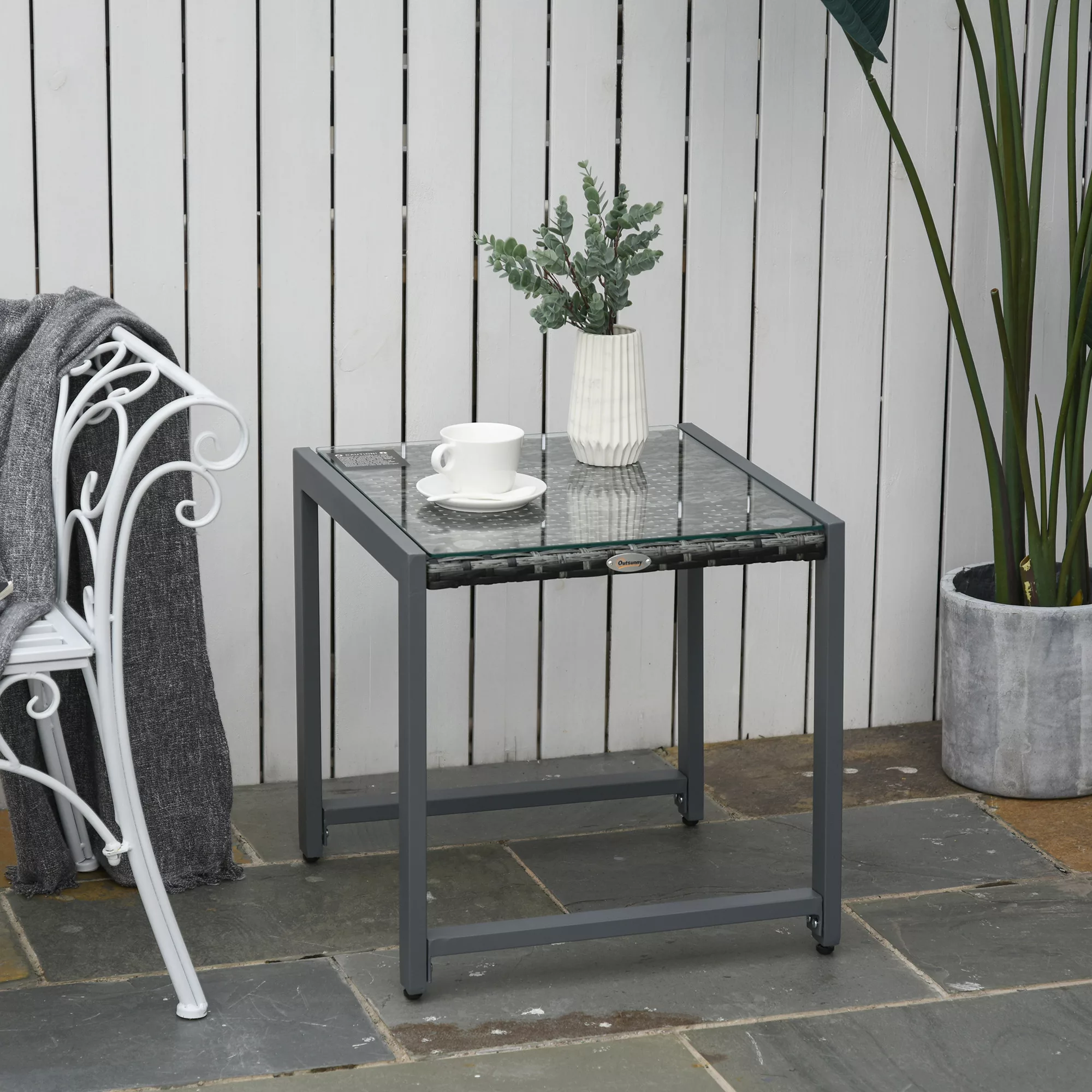 Outsunny® Gartentisch Beistelltisch mit Hartglas, Polyrattan & Aluminium, w günstig online kaufen