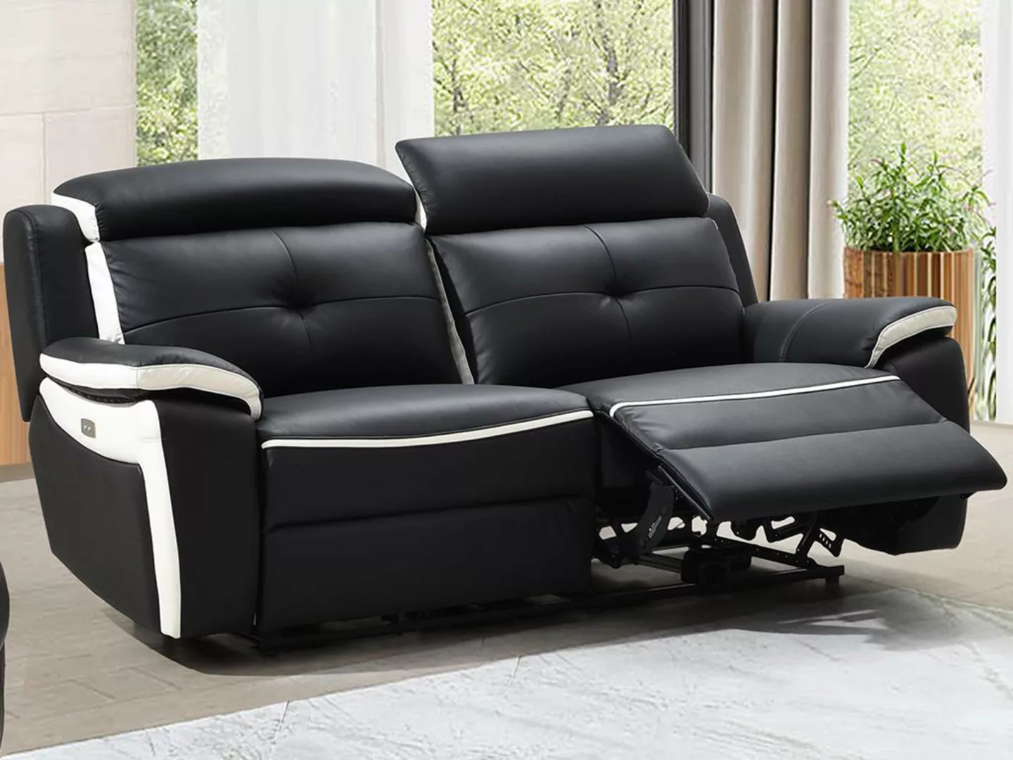 Relaxsofa Leder elektrisch 3-Sitzer - Schwarz & Weiß - ANGELIQUE günstig online kaufen